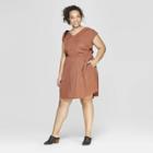 Women's Plus Size Short Sleeve V-neck Cinched Waist Dress - Universal Thread Brown