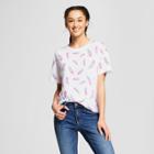Women's Feather Print Short Sleeve T-shirt - Modern Lux (juniors') White