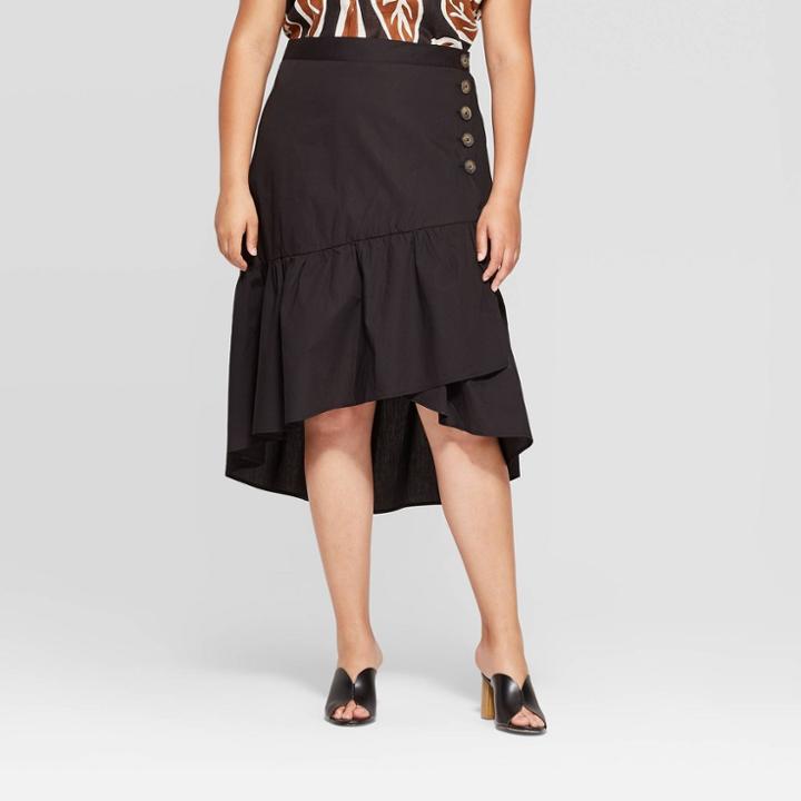 Women's Plus Size Mid-rise Back Elastic A Line Skirt - Who What Wear Black