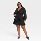 Women's Plus Size Balloon Long Sleeve Woven Dress - Ava & Viv Black