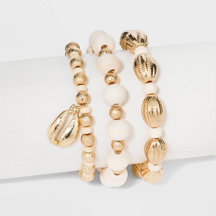 Beaded Stretch Bracelet Set - A New Day Gold/white, Women's,
