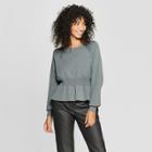 Women's Long Raglan Sleeve Peplum Pullover Sweater - Prologue Gray