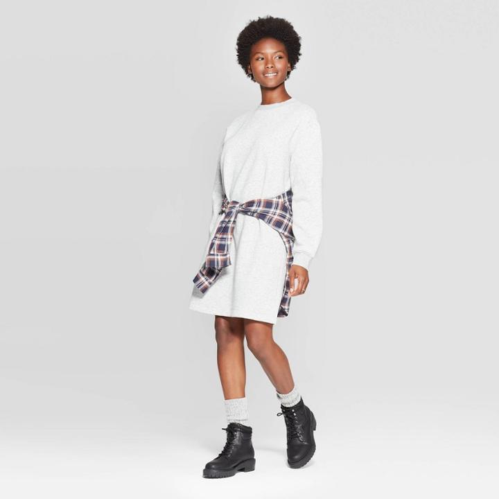 Women's Long Sleeve Crewneck Mini Sweatshirt Dress - Universal Thread Gray