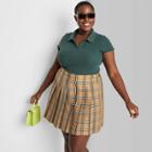 Women's Plus Size Woven Tennis Mini A-line Skirt - Wild Fable Tan Plaid