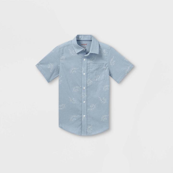 Boys' Woven Dino Print Short Sleeve Button-down Shirt - Cat & Jack Blue