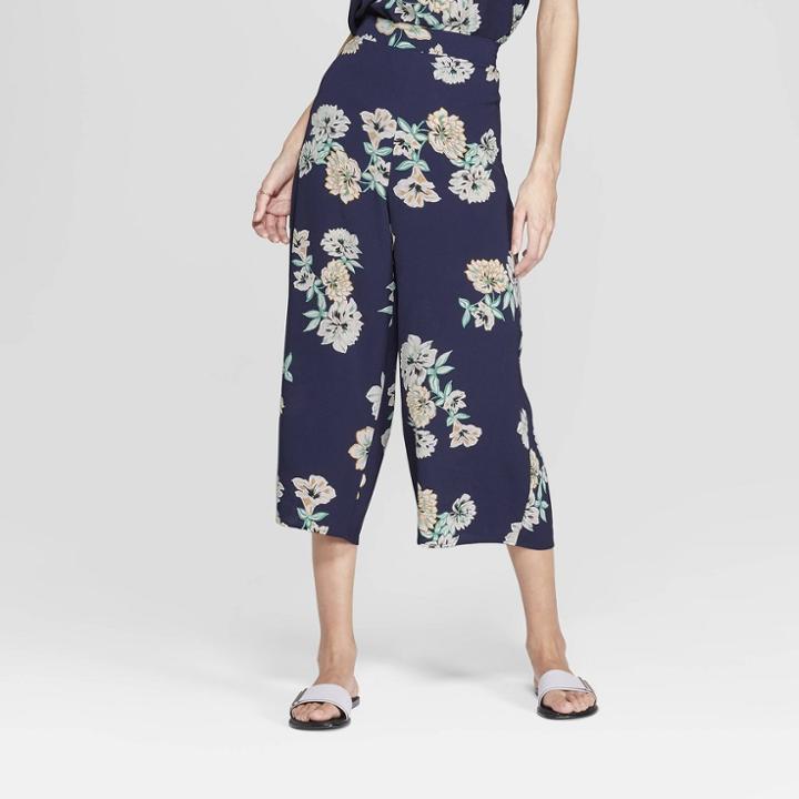 Women's Floral Print Cropped Wide Leg Pants - Xhilaration Navy