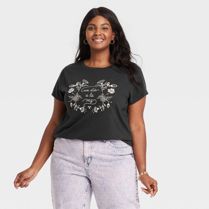 Women's Plus Size Short Sleeve Graphic T-shirt - Universal Thread Black Letters Print