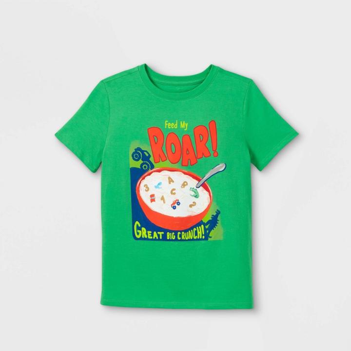 Boys' 'feed My Roar' Short Sleeve Graphic T-shirt - Cat & Jack Medium Green