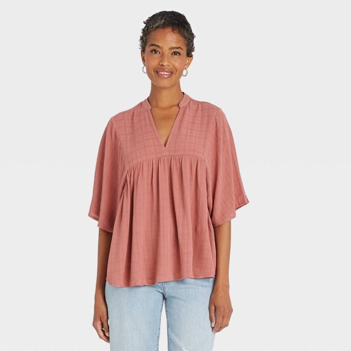 Women's Flutter Short Sleeve V-neck Blouse - Knox Rose Coral