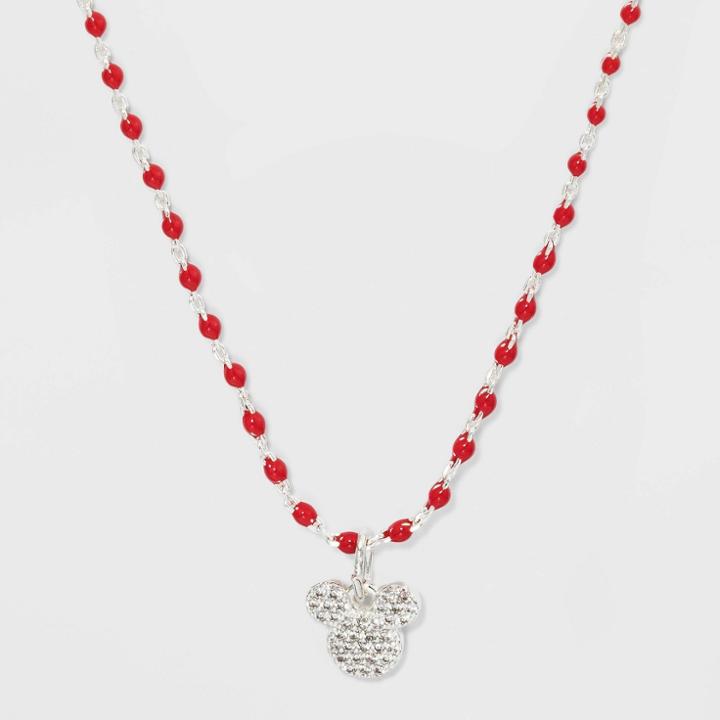 Disney Mickey Mouse Red Beaded Necklace - Silver/red, Women's, Gold