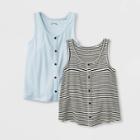 Girls' Button Front 2pk Tank Top - Art Class Aqua/black & White