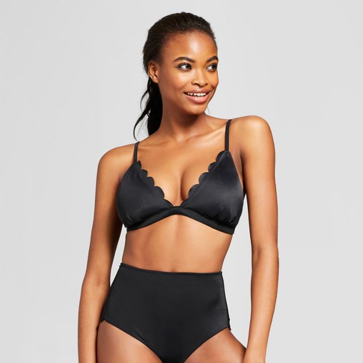 Vanilla Beach Women's Scallop Triangle Bikini Top - Black D/dd Cup,