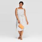 Women's Plus Size Striped Square Neck Dress - Ava & Viv Cream