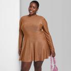 Women's Plus Size Long Sleeve Lurex Fit & Flare Dress - Wild Fable Gold