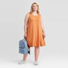 Women's Plus Size Sleeveless Knit Swing Dress - Ava & Viv Orange X, Women's