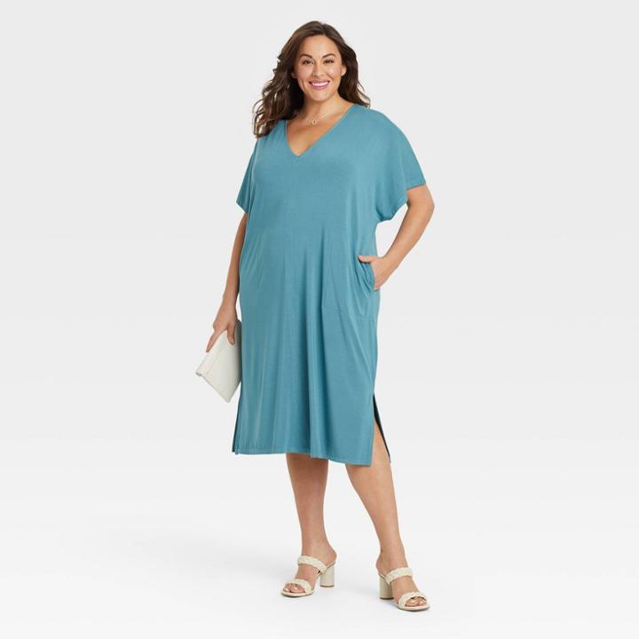 Women's Plus Size Dolman Short Sleeve Dress - Ava & Viv Teal Blue