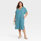 Women's Plus Size Dolman Short Sleeve Dress - Ava & Viv Teal Blue