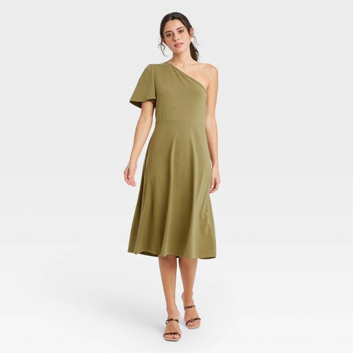 Women's Off Shoulder Puff Short Sleeve Dress - Who What Wear Green