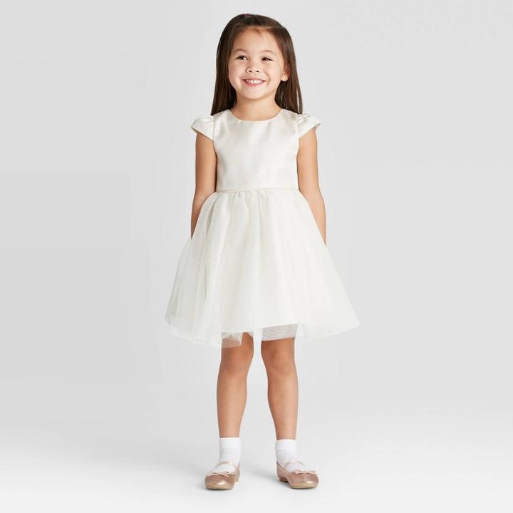 Zenzi Toddler Girls' Puff Sleeve Flower Girl Dress With Shine - Off-white 2t, Toddler Girl's, Beige