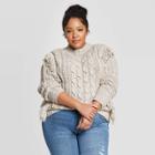 Women's Plus Size Long Sleeve Crewneck Cable Fringe Pullover Sweater - Universal Thread Cream 4x, Size: