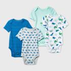Baby Boys' 4pk Dino Dreams Short Sleeve Bodysuit - Cloud Island Blue/white/gray Newborn