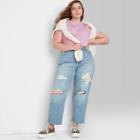 Women's Plus Size Super-high Rise Distressed Straight Jeans - Wild Fable Medium Blue