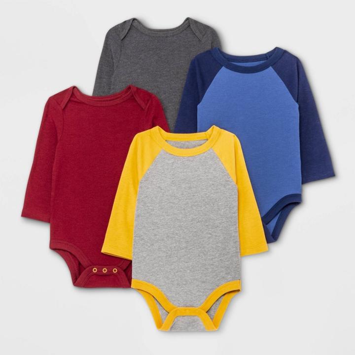 Baby Boys' 4pk Long Sleeve Bodysuit - Cat & Jack Navy/gold/maroon