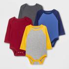 Baby Boys' 4pk Long Sleeve Bodysuit - Cat & Jack Navy/gold/maroon