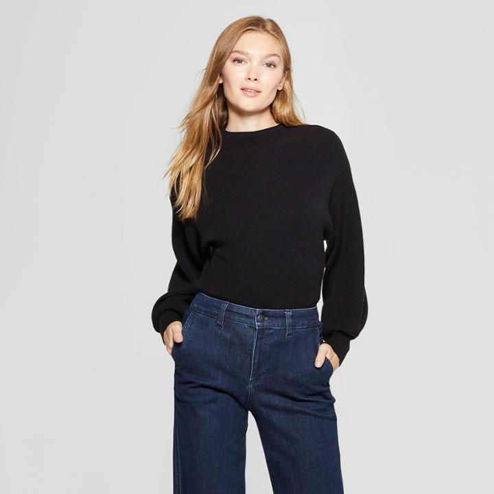 Women's Bishop Sleeve Pullover Sweater - A New Day Black