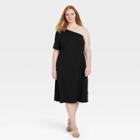 Women's Plus Size Elbow Sleeve One Shoulder Knit Dress - Who What Wear Black