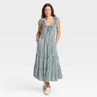 Women's Ruffle Sleeveless Tiered Dress - Universal Thread Green Checkered