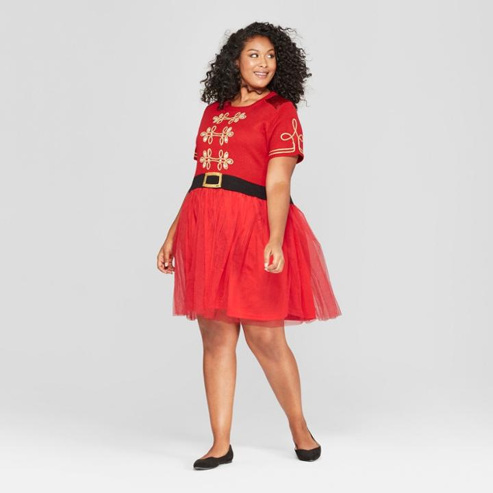 Women's Plus Size Christmas Toy Soldier Dress With Tulle - 33 Degrees (juniors') Red