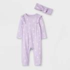 Baby Girls' Dot Rib Romper With Headband - Cat & Jack Purple/cream