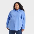 Women's Plus Size Raglan Long Sleeve Button-down Oversized Tunic - Ava & Viv Blue X