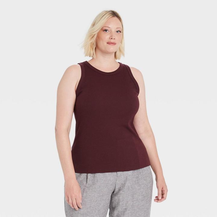 Women's Plus Size Slim Fit Rib Tank Top - A New Day Burgundy