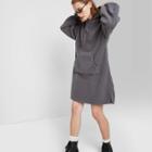 Women's Long Sleeve Collared Hooded Sherpa Sweater Mini Dress - Wild Fable Gray