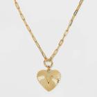 14k Gold Dipped 'v' Initial Diamond Cut Heart Pendant Necklace - A New Day Gold