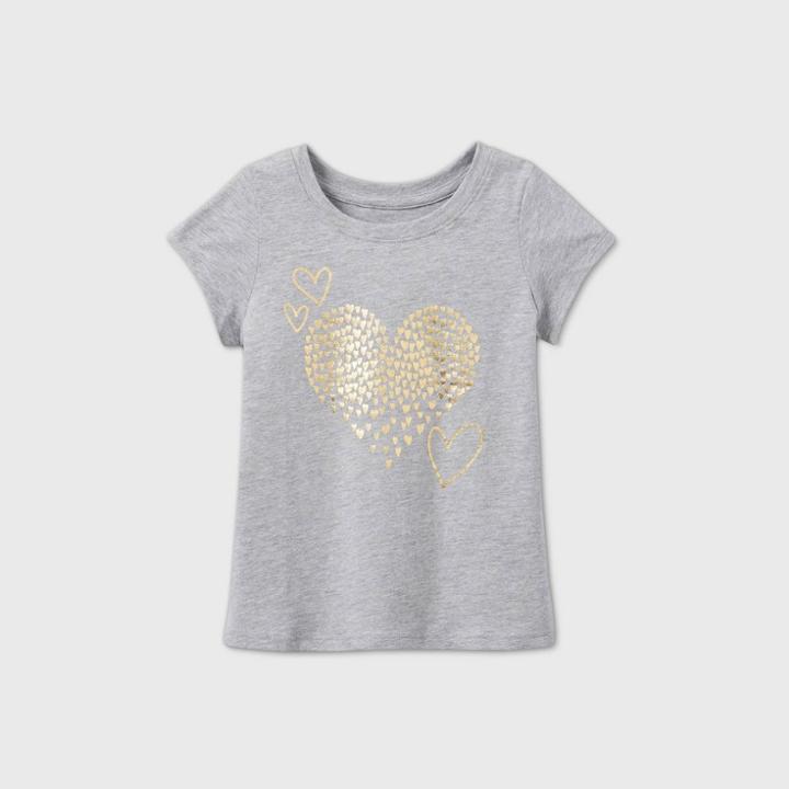 Toddler Girls' Short Sleeve Foil Heart T-shirt - Cat & Jack Gray