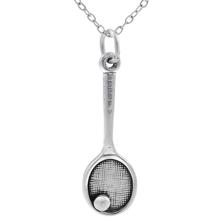 Journee Collection Sterling Silver Tennis Ball And Racquet Necklace -
