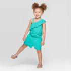 Toddler Girls' Solid Knit Romper - Cat & Jack Green