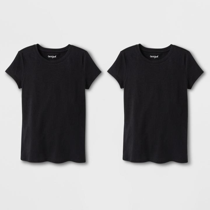 Girls' 2pk Solid Short Sleeve T-shirt - Cat & Jack Black