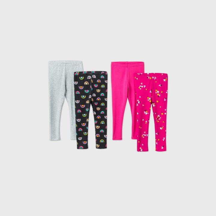 Toddler Girls' 4pk Floral Rainbow Leggings - Cat & Jack Pink/gray