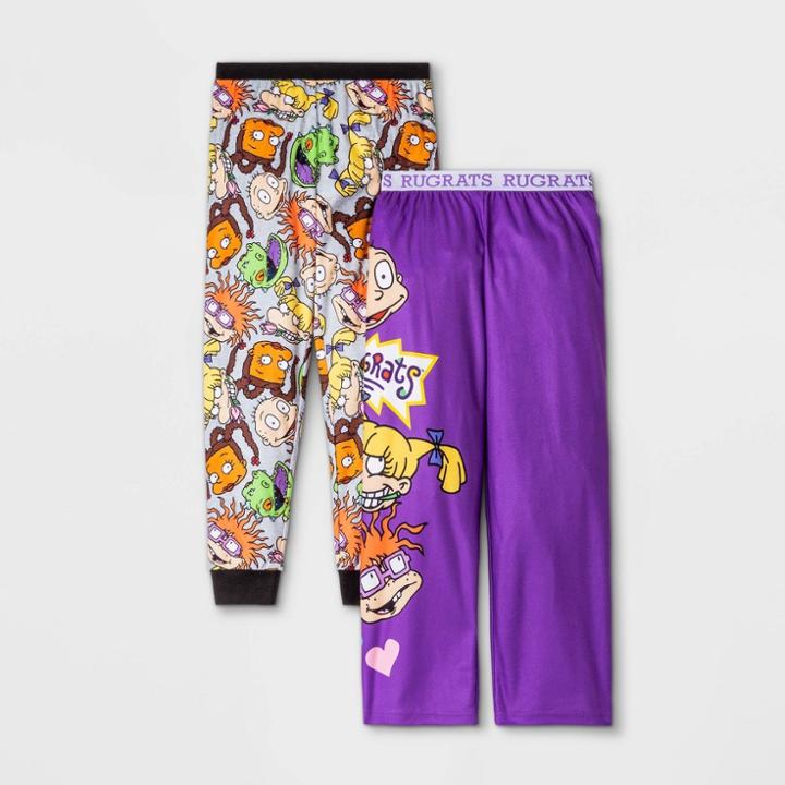 Girls' Rugrats Lounge 2pk Pajama Pants - Purple/gray