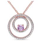 Target .25 Ct. T.w. Rose De France Double Circle Pendant Necklace In Rose Plated Sterling Silver