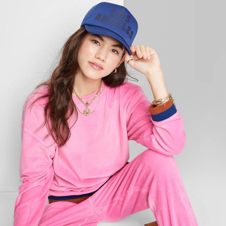 Women's Ascot + Hart Velour Graphic Pullover Sweatshirt - Pink