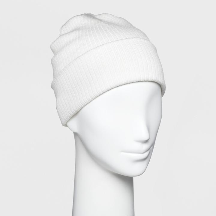 Women's Ribbed Cuff Beanie - A New Day Cream (ivory)