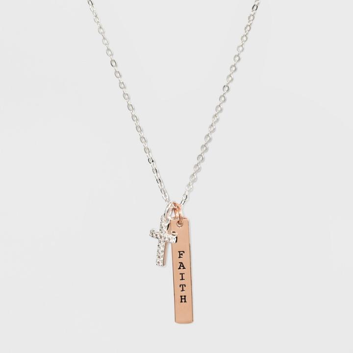 Target Silver Plated Faith Cross Pave Two Tone Charm Necklace - Silver/rose Gold, Girl's