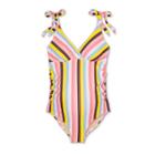 Maternity Striped Tie Shoulder One Piece Swimsuit - Isabel Maternity By Ingrid & Isabel S, Blue/pink/white