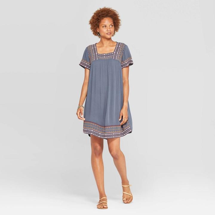 Women's Sleeveless Square Neck Shift Dress - Knox Rose Gray