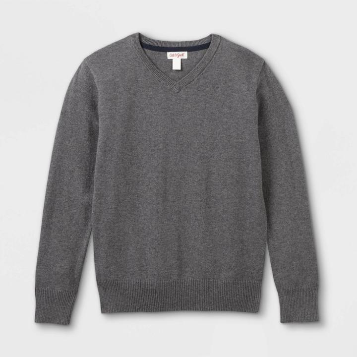 Boys' V-neck Sweater - Cat & Jack Heathered Gray
